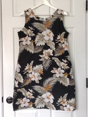 Vintage Pacific Legend Hawaiian Floral Shift Dress Black 2XL